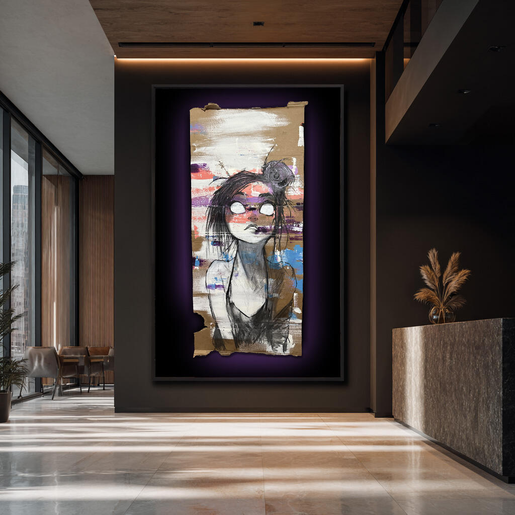 Whiteout — Fuson | Charcoal &amp; acrylic on cardboard (53 × 23 in) | Original, one of one.