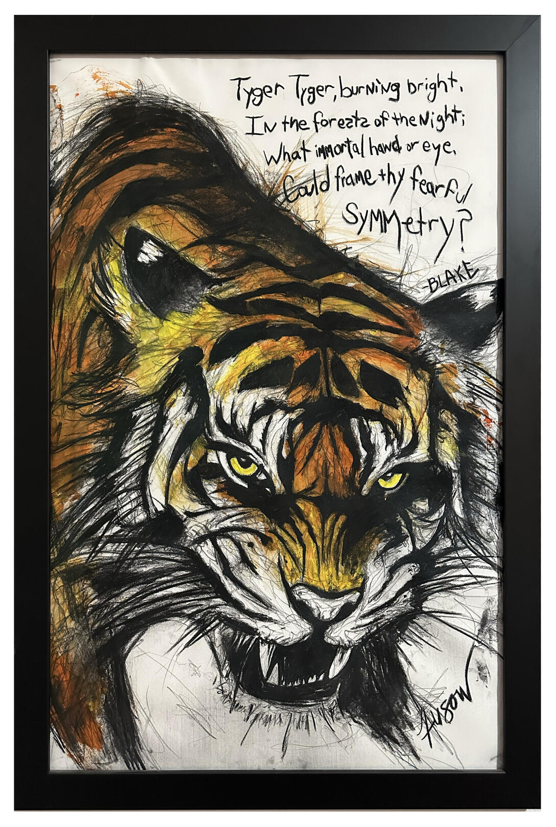 Tyger, Tyger - Charcoal and Acrylic - 29"x43" Framed